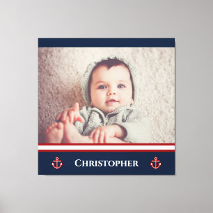 Aangepaste foto Nautical Marine Navy Blue Red Whit Canvas Afdruk
