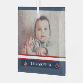 Aangepaste foto Nautical Marine Navy Blue Red Whit Glas Ornament (Voorkant links)