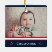 Aangepaste foto Nautical Marine Navy Blue Red Whit Keramisch Ornament (Voorkant)