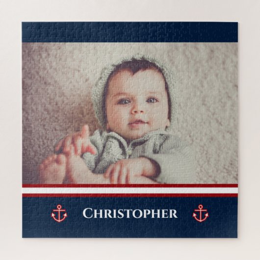 Aangepaste foto Nautical Marine Navy Blue Red Whit Legpuzzel (Verticaal)