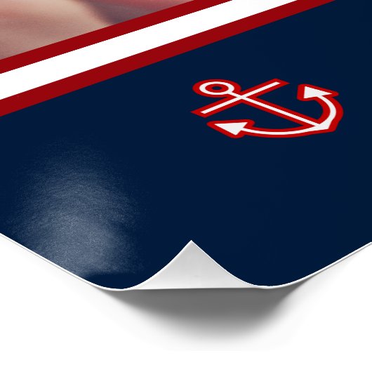 Aangepaste foto Nautical Marine Navy Blue Red Whit Perfect Poster (Hoek)