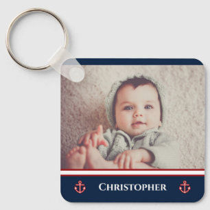 Aangepaste foto Nautical Marine Navy Blue Red Whit Sleutelhanger