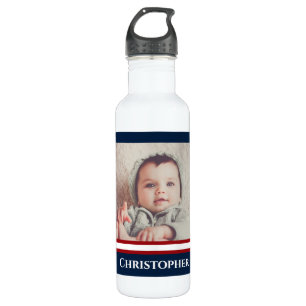 Aangepaste foto Nautical Marine Navy Blue Red Whit Waterfles