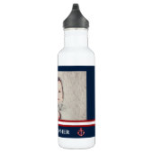 Aangepaste foto Nautical Marine Navy Blue Red Whit Waterfles (Rechts)