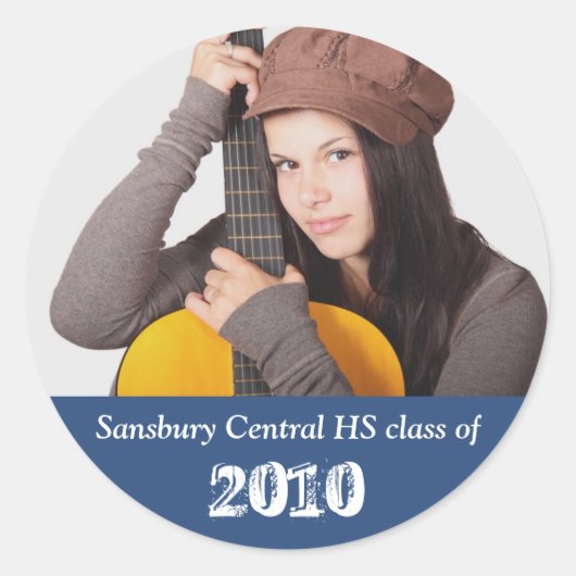 Aangepaste foto navy blauw afstuderen geheugen aan ronde sticker (Voorkant)