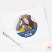 Aangepaste foto navy blauw afstuderen geheugen aan ronde sticker (Envelop)