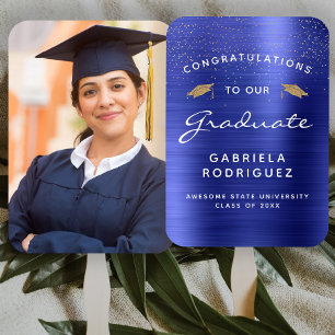 Aangepaste foto Navy Blue Metallic Afstuderen Handwaaier