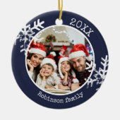 Aangepaste foto-navy Snowflake Circle Ornament (Voorkant)