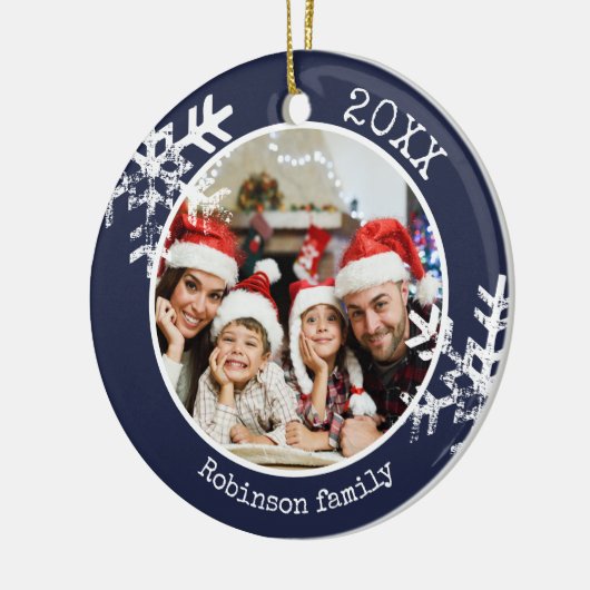 Aangepaste foto-navy Snowflake Circle Ornament (Links)