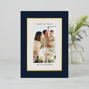Aangepaste foto Navy Zwart Geruit Goud Kerst Geluk Folie Feestdagenkaart