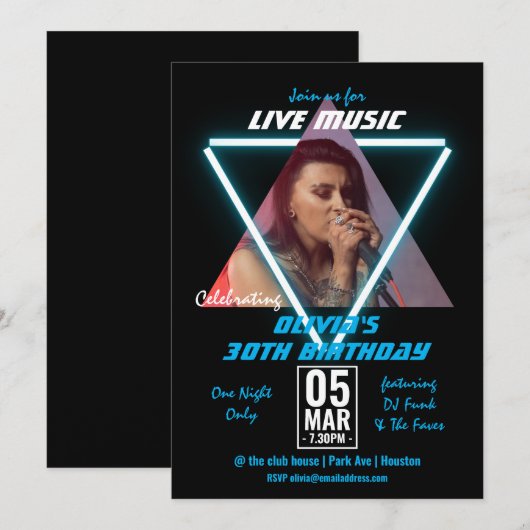 Aangepaste foto Neon en zwart 30e verjaardagsfeest Kaart (Voorkant / Achterkant)