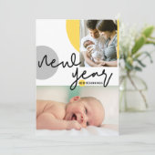 Aangepaste foto Nieuw jaar Nieuw begin Geel Baby Aankondiging (Staand voorkant)