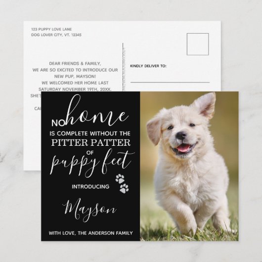 Aangepaste foto nieuwe huisdier puppy aankondigingskaart (Voorkant / Achterkant)