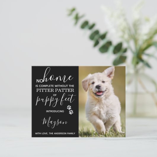 Aangepaste foto nieuwe huisdier puppy aankondigingskaart (Staand voorkant)
