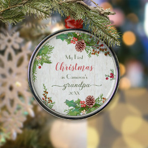 Aangepaste foto Nieuwe Opa 1 Kerstmis Metalen Ornament