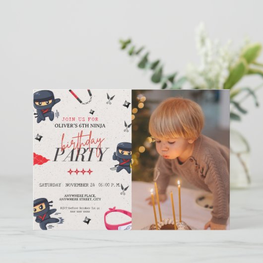 Aangepaste foto, ninja verjaardag kaart (Staand voorkant)