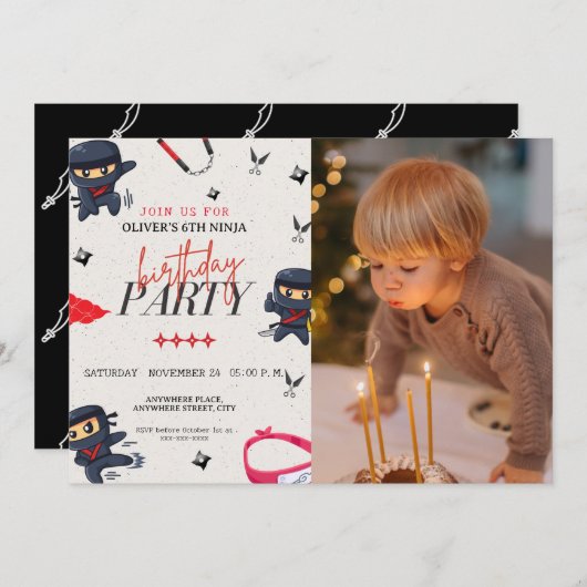 Aangepaste foto, ninja verjaardag kaart (Voorkant / Achterkant)