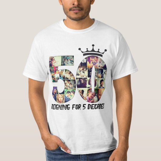 Aangepaste foto nummer collage 50 tekst kroon t-shirt (Voorkant)