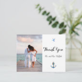 Aangepaste foto Ocean Blue Beach bruiloft Dank u Briefkaart (Staand voorkant)