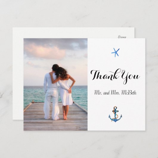 Aangepaste foto Ocean Blue Beach bruiloft Dank u Briefkaart (Voorkant / Achterkant)