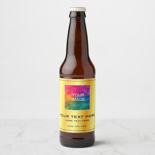 Aangepaste foto of bedrijfslogo hier nep goud bier etiket (Voorkant)