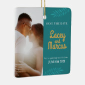 Aangepaste foto om de datumbruiloft op te slaan keramisch ornament (Rechts)