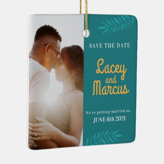 Aangepaste foto om de datumbruiloft op te slaan keramisch ornament (Rechts)