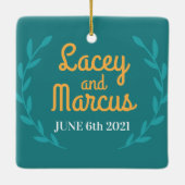 Aangepaste foto om de datumbruiloft op te slaan keramisch ornament (Achterkant)