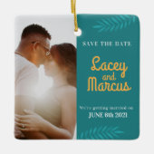 Aangepaste foto om de datumbruiloft op te slaan keramisch ornament (Voorkant)