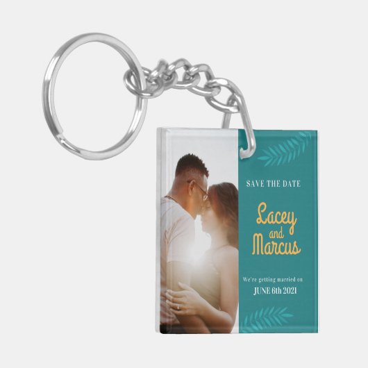 Aangepaste foto om de datumbruiloft op te slaan sleutelhanger (Voorkant Links)