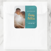 Aangepaste foto om de datumbruiloft op te slaan vierkante sticker (Tas)