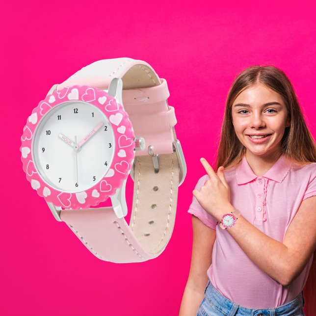Aangepaste foto-omlijsting met roze harten Kinder Horloge (Creator heeft geüpload)