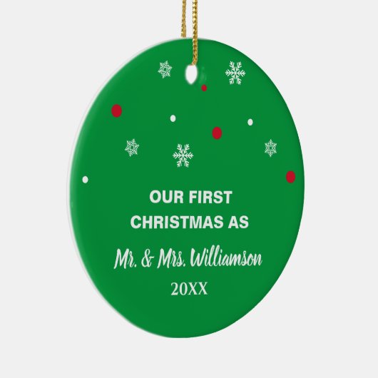 Aangepaste foto Ons eerste kersthuwelijk Keramisch Ornament (Rechts)