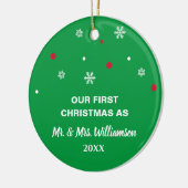 Aangepaste foto Ons eerste kersthuwelijk Keramisch Ornament (Links)