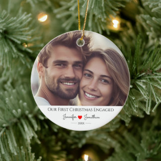 Aangepaste foto Onze eerste kerst verloofd Keramisch Ornament