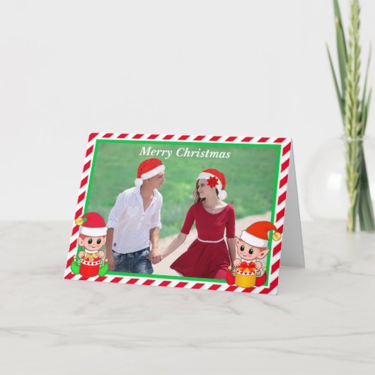 Aangepaste foto op Cute Elf-kerstkaart Notitiekaartje (Voorkant)