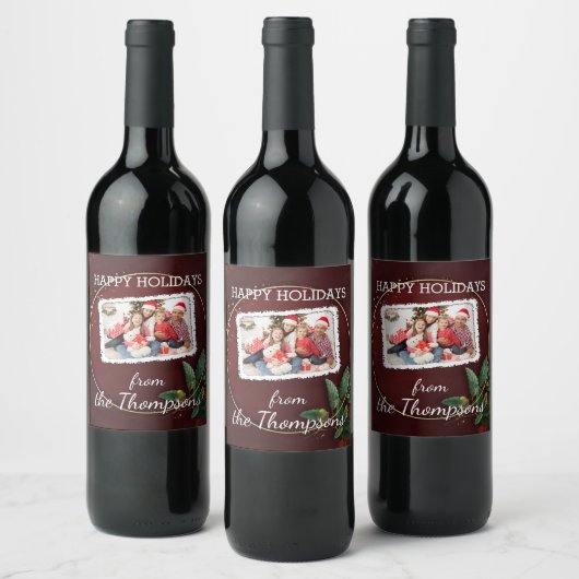 Aangepaste foto op Faux Gold Confetti Pattern Wijn Etiket (Flessen)