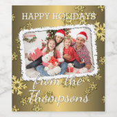Aangepaste foto op Faux Gold Snowflakes patroon Wijn Etiket (Enkel label)