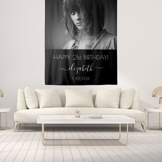 Aangepaste foto op feestdag zwart-wit modern wandkleed