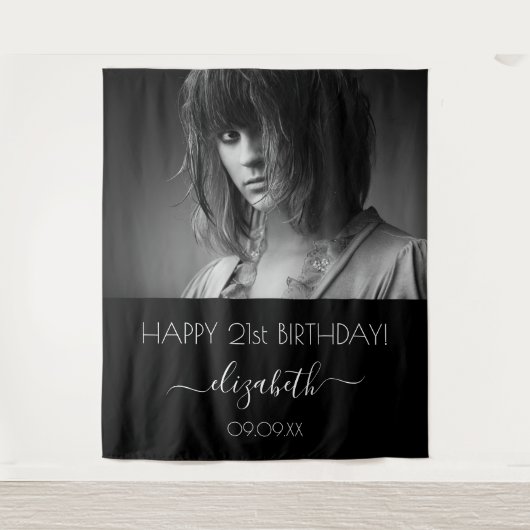 Aangepaste foto op feestdag zwart-wit modern wandkleed (Voorkant)