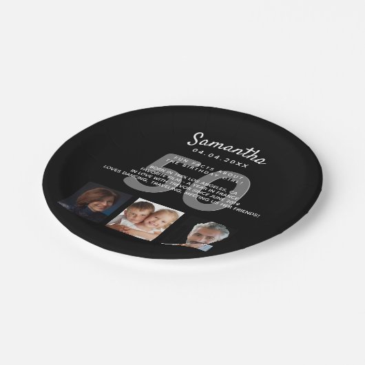 Aangepaste foto op feestdag: zwart wit papieren bordje (Gekanteld)