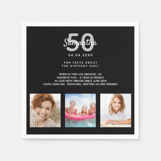 Aangepaste foto op feestdag: zwart wit servet (Voorkant)