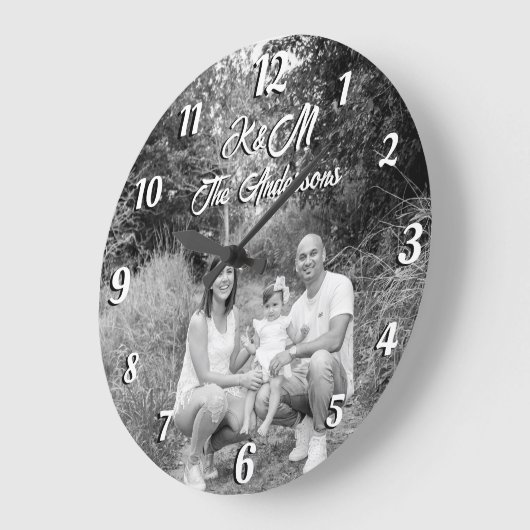 Aangepaste foto op maat zwart-wit grote klok (Hoek)