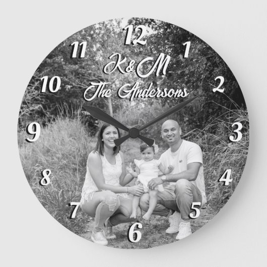 Aangepaste foto op maat zwart-wit grote klok (Voorkant)