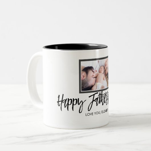 Aangepaste foto op persoonlijke vaders dag cadeau tweekleurige koffiemok (Voorkant links)