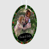 Aangepaste foto op rode bessen groene hulst patroo ornament (voorkant)