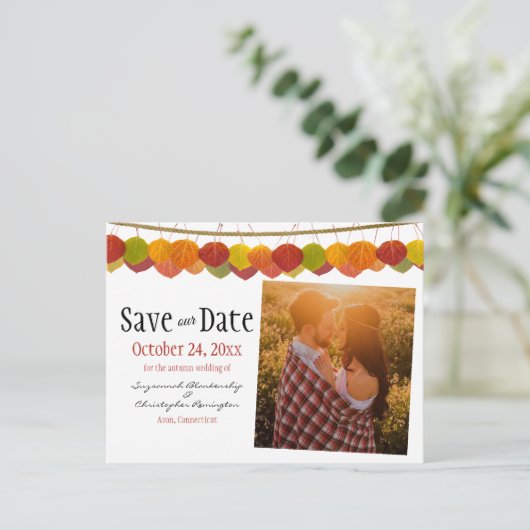 Aangepaste foto Opslaan Datum Herfst Aspen verlaat Briefkaart (Staand voorkant)