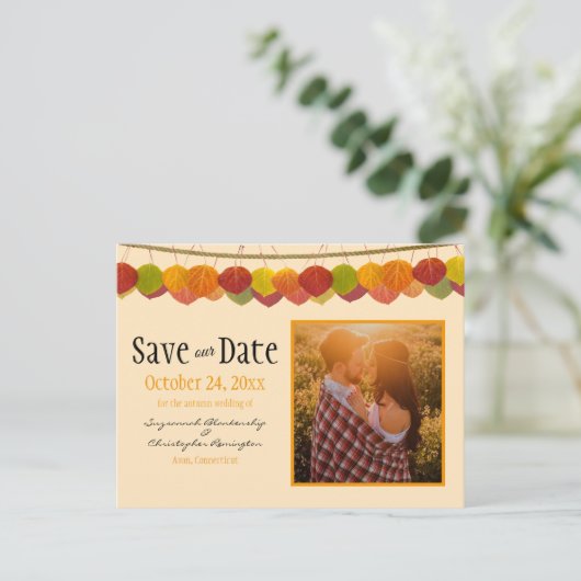 Aangepaste foto Opslaan Datum Herfst Aspen verlaat Briefkaart (Staand voorkant)