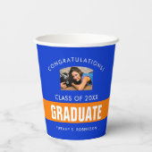 Aangepaste foto Oranje en blauw Afstuderen Papieren Bekers (Achterkant)