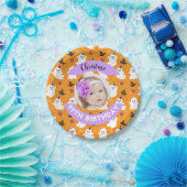 Aangepaste foto Oranje Halloween Ghost Birthday Pa Papieren Bordje (Feest)